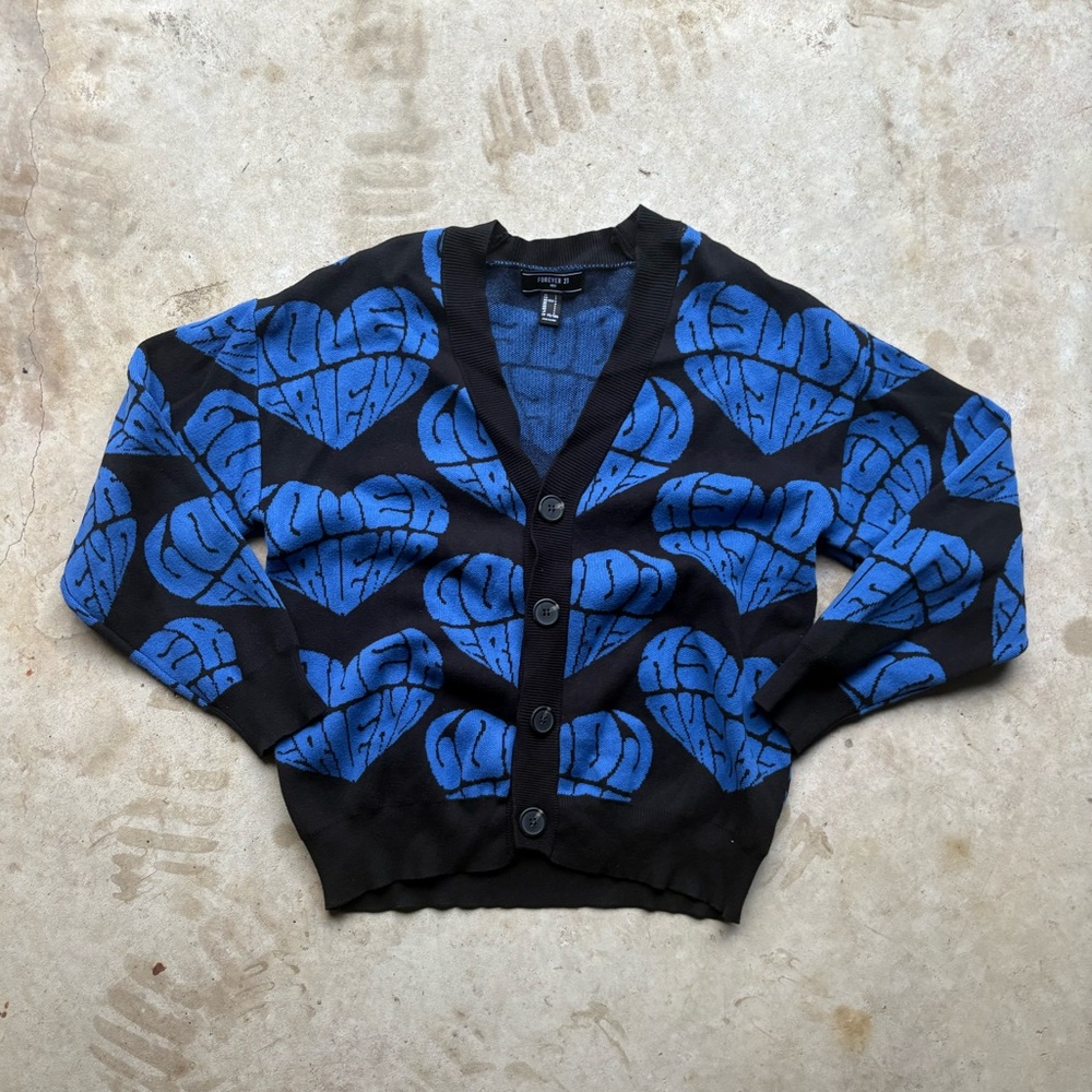 Forever 21 Blue and black heart cardigan